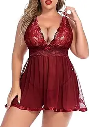 [Avidlove] Women Plus Size Babydoll Lingerie Lace Chemise Mesh Sleepwear