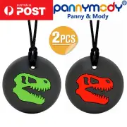 2PCS Panny & Mody Red and Green Dinosaur Skull Sensory Chew Necklace Autism ADHD