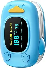 Penguin Finger Pulse Oximeter for Kids Children Infants Babies Blue | Blood Oxygen Saturation Monitor Heart Rate SPo2 PI OLED