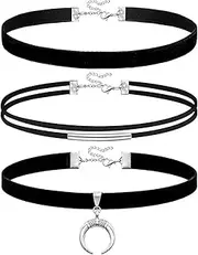 [TPZORJX] Women's Chocker Chain, Black, Velvet Choker, Necklace Set, Adjustable Classic Choker Jewellery, for Women and Girls, Dancing, Halloween, Birthday, Party, Cosplay, Pack of 3