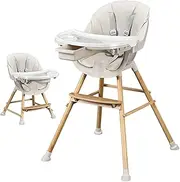 3-in-1 Wooden Baby High Chair, Convertible High Chairs for Babies and Toddlers, Baby High Chair with Adjustable Wooden Legs &Removable Tray, Easy to Clean