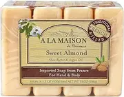 A LA MAISON Sweet Almond Bar Soap - Triple French Milled Unscented Natural Moisturizing Hand Soap Bar (4 Bars of Soap, 3.5 oz)
