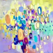 Emilia Bachelier Contemporary Abstract Yellow Painting 24x24” Original on Canvas