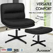 ALFORDSON Office Chair Computer Seat Cross-legged Work Ottoman Fabric Black