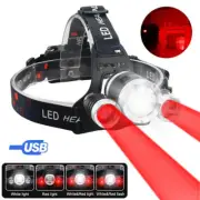 Rechargeable White Red LED Headlamp Flashlight USB Camping Head Hunting Light