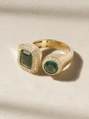 [Jacquie Aiche] Jacquie Aiche - 14-karat Gold, Diamond And Emerald Ring - Green - 7 7 Green