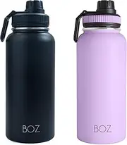 BOZ Stainless Steel Water Bottle - Stainless Steel Water Bottle 1 L - Leak-proof Thermos Flask 1 L - BPA-Free Insulated Bottle - Suitable for Carbonated Drinking Bottle - Water Bottle for Sports (Black/Lavender)
