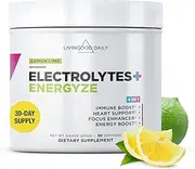 Livingood Daily Energyze, 30 Servings - Sugar Free Electrolytes Powder Plus Vitamin C, Quercetin, D Ribose, Taurine & Amino Acids - Hydration Powder, Electrolyte Drink Mix (Lemon Lime)