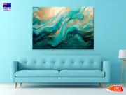 Rich Teal Gold Fabric Wallpaper Wall Canvas Home Decor Australian Made Quality