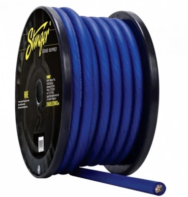 50' Stinger 1/0 Gauge AWG Matte Blue Power Wire 100% OFC Audio Cable Roll SHW10B