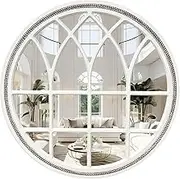 HOITUZYUS Rustic Decorative Window Mirror Wood - Farmhouse Wall Mirror Farmhouse Windowpane Mirrors Wooden Mirrors for Wall Decor, Entryway, Living Room, Bathroom, Bedroom (Round - 30'')