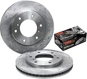 2 Slotted + Dimple Drilled Front Disc Brake Rotors + Pads for Mitsubishi Triton ML MN MQ & Challenger PB PC 4cyl 2.4L 4N15 4G64 2.5L 4D56T 3.2L 4M41T V6 3.5L 6G74 2007 to 2018