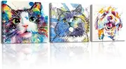PIY PAINTING Animal Canvas Print, Colourful Art Posters, Cat and Dog Art Print, Canvas Wall Art, Minimalist Art Print Canvas for Bedroom, Living Room, Classroom, Bathroom, 3 x 30 x 30 cm