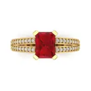 2.45Ct Emerald Cut Ruby Solid Gold Designer Promise Statement Anniversary Ring