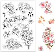 GLOBLELAND Cherry Blossoms Clear Stamps Silicone Stamp Cards Flowers Oriental Style Japanese Clear Stamps for Card Making Decoration and DIY Scrapbooking