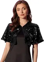 [Allegra K] Sequin Jacket for Women Christmas Costumes Sparkly Bolero Crop Glitter Shrug