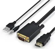 HDMI to VGA Adapter Cable with 3.5mm Audio Cord, 1080P HDMI to VGA Male Converter Cord (6 Ft/1.8m)