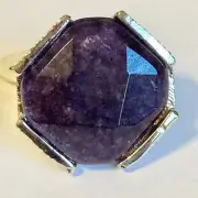 Vintage Purple Amethyst Cocktail Ring Chunky Hexagon Stone Silver Plated Size 6
