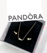 NEW 100% PANDORA 14k Gold P Shooting Star Necklace Stud Earring Gift Set B802276