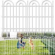 15 Panels Decorative Garden Fence, 32 in(H) X 30 ft(L) No Dig Dog Fence Outdoor for Yard, Rustproof Tall Metal Garden Fencing Animal Barrier with Ground Stakes, Temporary Fencing for Patio, White
