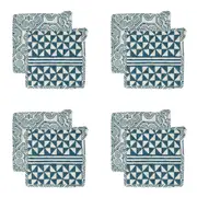 4x Belle Malta Reversible Cotton Trivet Square 21cm Kitchen Pot/Pan Holder Blue