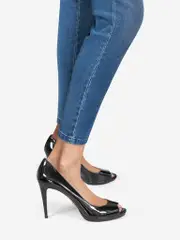 Black Peep Toe Patent Heels