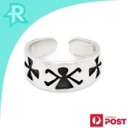 Oxidised Person Crosses Flat Band Sterling Silver 925 Toe Ring