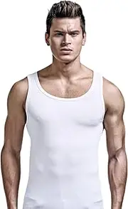 [BNREOZA] 1 Piece Sleeveless Vest, Tank Top Men's Muscle Tank Top, Stretchy Tight Fit, Quick Drying Plain Tank Top, Fitness, Running & Training Sports Sweat Absorbing Vest (XL), White, XL