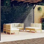 6 Piece Garden Lounge Set with Cream Cushions Solid Pinewood Patio Bar Sets