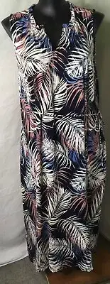 AUTOGRAPH BLACK MUTED PALM LEAFS "GATHERED NECK” TRAPEZE DRESS-SIZE 24-NEW STOCK