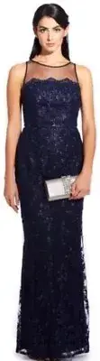 Adrianna PAPELL Midnight Blue SIZE 8M Halter Corded Lace Dress Gown $116.99