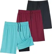 [Real Essentials] 3 Pack: Men's 2 in 1 Mesh 7" Running Workout Gym Shorts with Compression Liner (Available in Big & Tall)