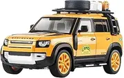 Scale Finished Model Car 1/18 for Land Rover Defender 110 Camel Trophy Car Model Vehicles Gift Sound Light Voiture Miniature Miniature Replica Car(Yellow)