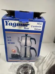 Turkish Stainless Steel Infuser Pot Set Samovar Style Double Teapot 1.1qt, 2.1qt