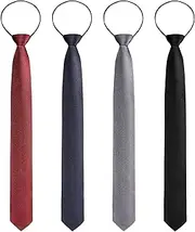 [Xinnun] 4 Pcs Zipper Ties for Men Adjustable Men's Pretied Neckties Zip on Tie Zipper Skinny Necktie Clip on Tie
