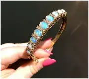 Antique Vintage Simulated Fire Opal Oval Cut Bracelet Bangle 7.5inch Silver 925