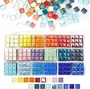 fuceury 900 pcs 2.2LB Glass Mosaic Tiles, 18 Colors 10mm Pieces with Storage Box, Transparent Tiles for Crafts Bulk, Supplies Home Decoration, Art (fu-050)