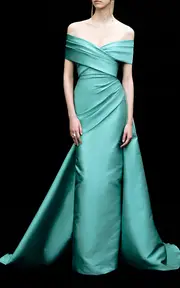 [Zuhair Murad] Draped Mikado Off-The-Shoulder Maxi Dress