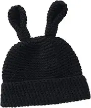 [WRITWAA] Rabbit Ears Beanie Bunny Ears Hat Wool Hat Adult Hat Christmas Beanie Hat Women Hats and Caps Girl Hat Hat Ladies Hat Wool Warm Hat Knitted Hat Yarn Black
