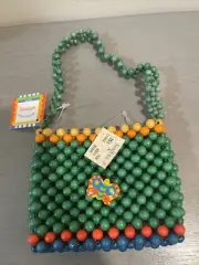 Tatiri Crocodile Creek Whimsy Butterfly Wood Beads Bag Purse Handmade 4”x 5” NWT