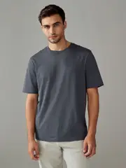 Grey Slate Regular Fit Essential Crew Neck Cotton T-Shirt (E05632) | $15