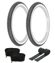 2 (TWO) PRO+ BIKE TIRES 20 X1.75 WHITEWALL COMP III BMX TREAD W/TUBES & RIMSTRIP