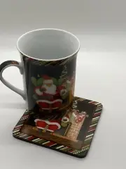 Debbie Mumm Christmas Mug / Cup With Coaster Brand New With Santa Clause