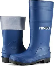 [NINGO] Men's Steel Toe Rain Boots, Waterproof Rubber Boots, Seamless PVC Rainboots, Puncture and Slip Resistant, Outdoor Fishing Gardening Boots for Men, for Agriculture and Industrial Working