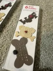 DOG (6) BRAD BUDDIES with (6) MATCHING BRADS scrapbooking DOG BONE WOOF TAG TX