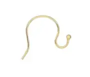 Ear Wire, 100 Gold Plated Brass 10mm Fish Hook Open Loop Earrings with 1mm Ball