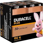 Duracell Plus 9 V Alkaline Batteries for Smoke Alarms [Pack of 4], 1.5 V 6LR61 MN1604 Ideal for Smoke Alarms