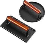 Coliatik Heavy-Duty Cast Iron Burger Press Kit 7.08" Round & 8.3"X4.3"Rectangle Smash Presses with Wooden Handle-Perfect for Griddle, Grill, and Sandwich Cooking
