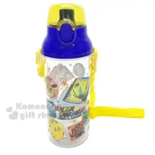 〔小禮堂〕神奇寶貝 皮卡丘 日製透明直飲式水壺附背帶《黃藍.角色》480ml.水瓶.兒童水壺