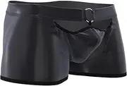 [xokesy] Men Soft Leather Boxer, Sexy Short Pants Bulge Pouch, Shiny Matte Leather Short Pants, Plus Size S-5XL